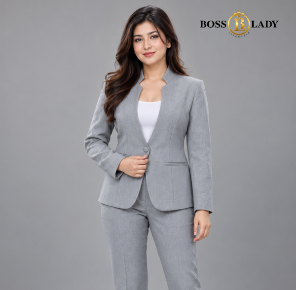Light Gray Stand-Collar Formal Blazer