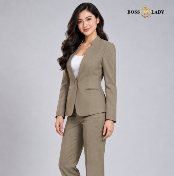 102 KH 2 Khaki Stand-Collar Formal Blazer