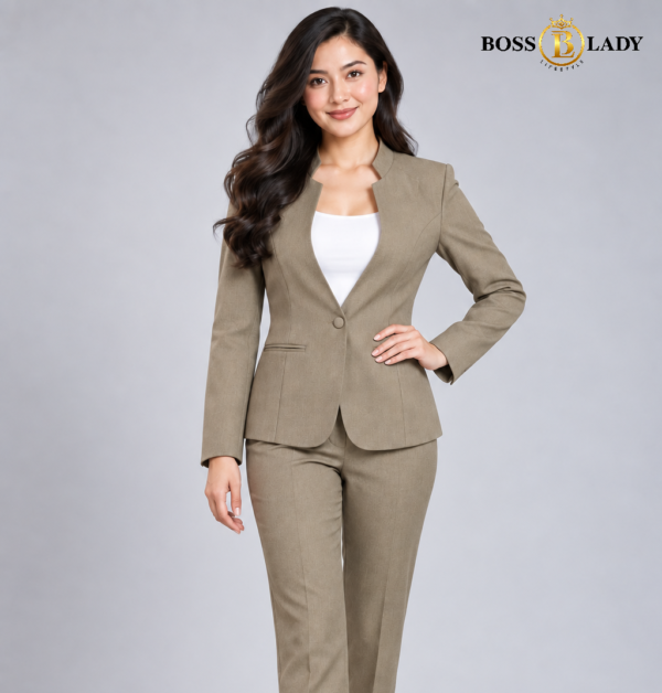 102 KH 4 Khaki Stand-Collar Formal Blazer