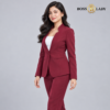 Maroon Stand-Collar Formal Blazer