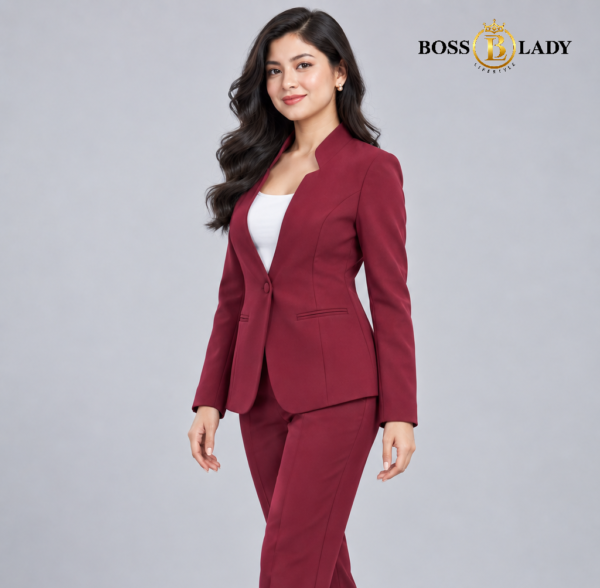 Maroon Stand-Collar Formal Blazer