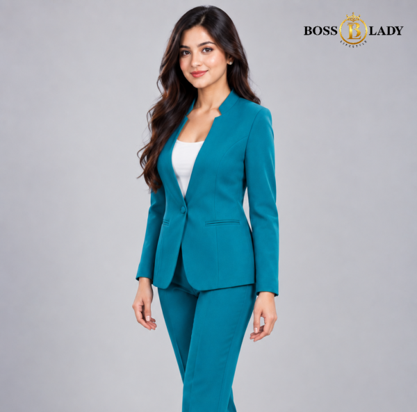 Teal Blue Shawl Lapel Formal Blazer