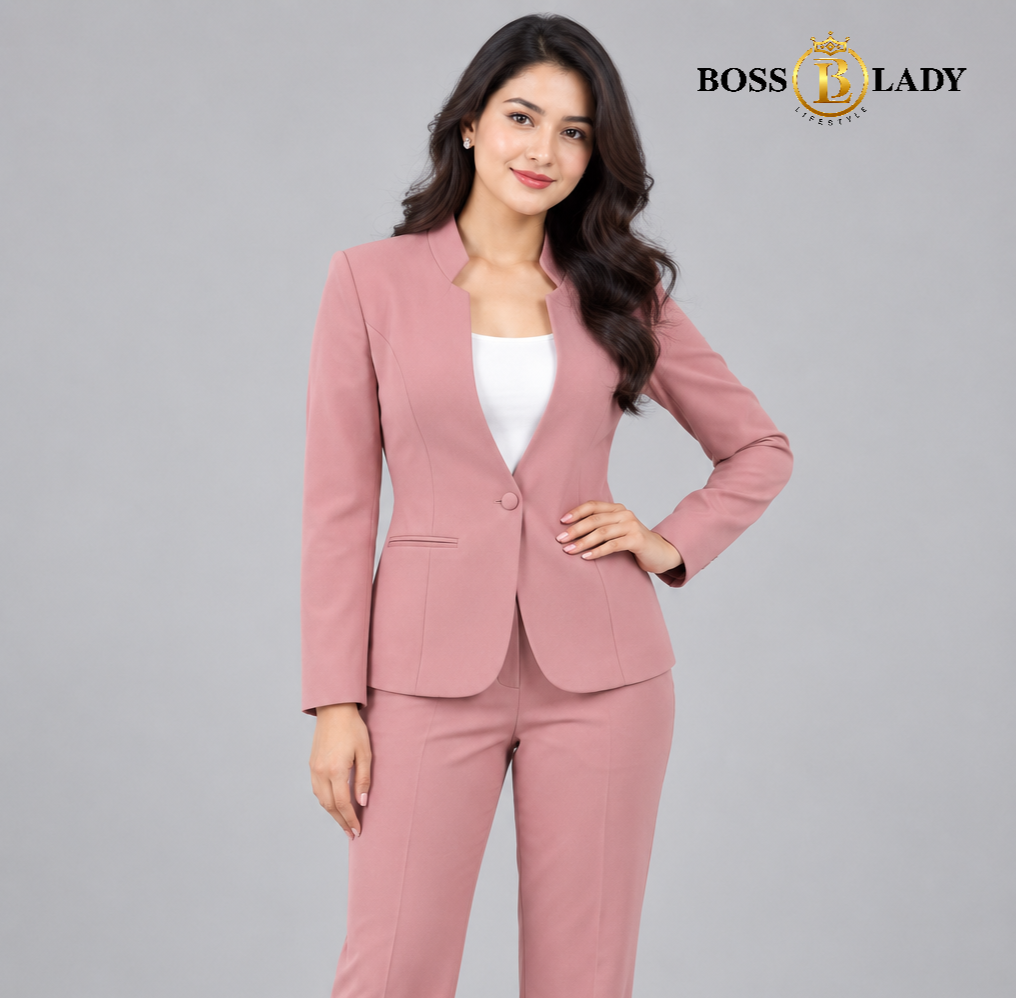 Rose Pink Stand-Collar Formal Blazer