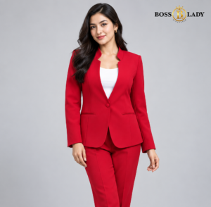 Crimson Red Stand-Collar Formal Blazer