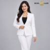 White Stand-Collar Formal Blazer