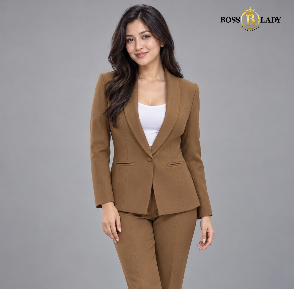 Golden Brown Shawl Lapel Formal Blazer