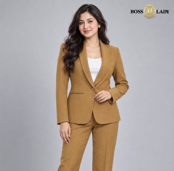 Camel Brown Shawl Lapel Formal Blazer