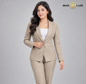 Textured Beige Shawl Lapel Formal Blazer