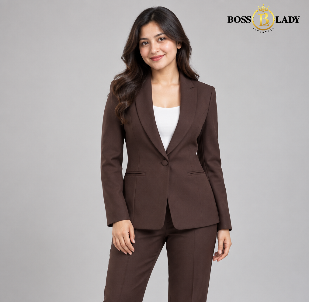 Coffee Brown Shawl Lapel Formal Blazer