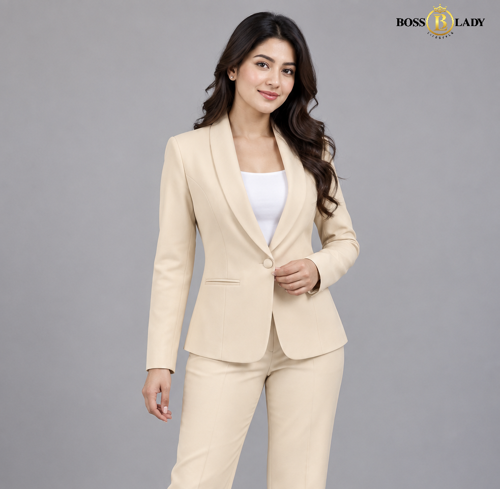 Cream Shawl Lapel Formal Blazer