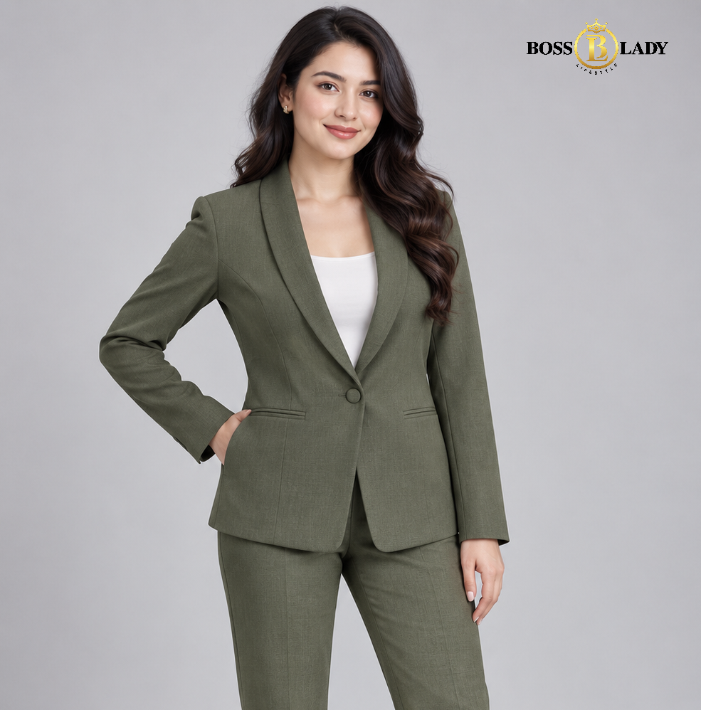 Olive Green Shawl Lapel Formal Blazer