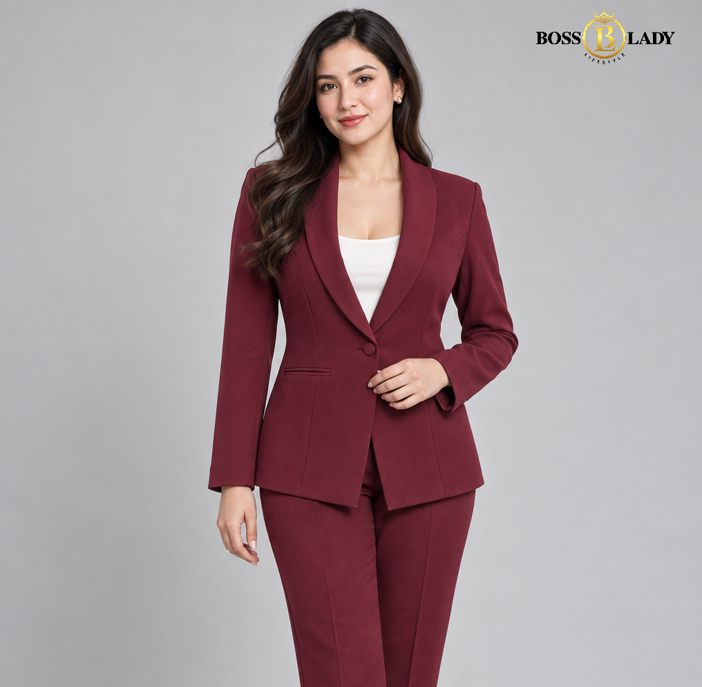 Maroon Shawl Lapel Formal Blazer