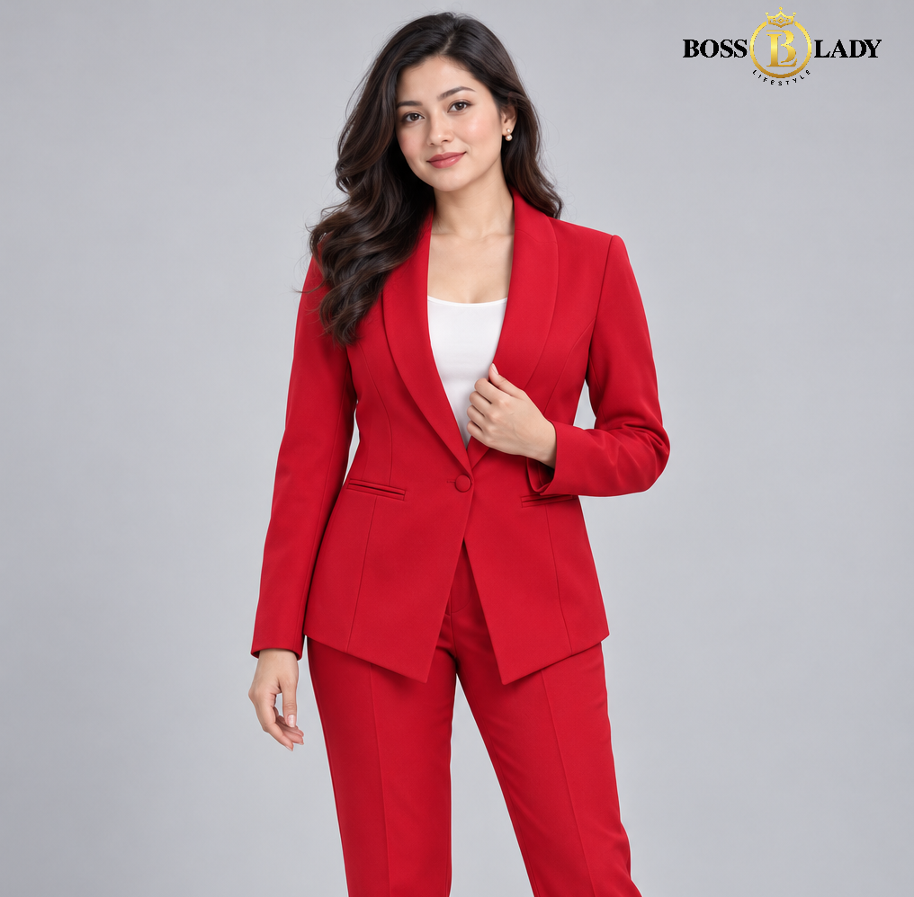 Crimson Red Shawl Lapel Formal Blazer