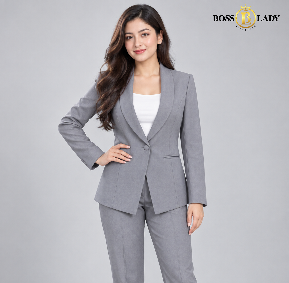 Steel Gray Shawl Lapel Formal Blazer