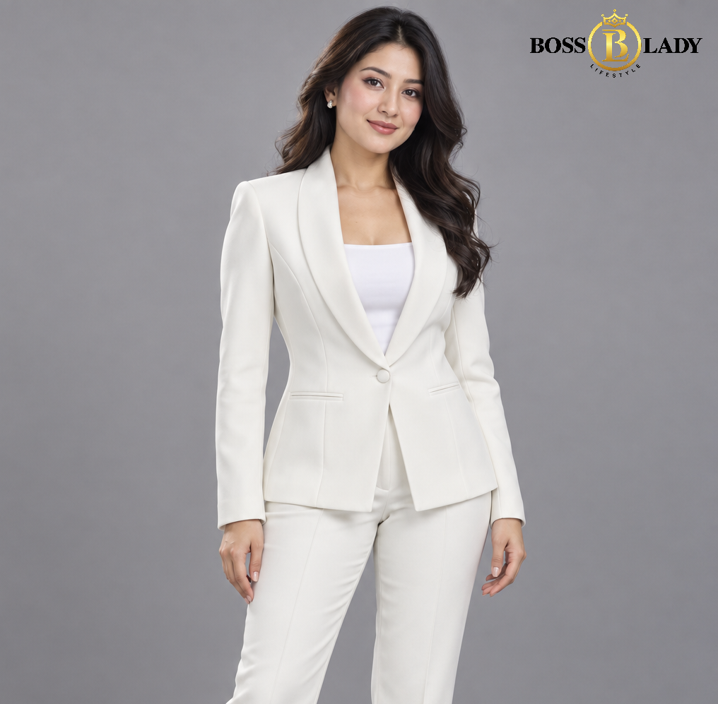 White Shawl Lapel Formal Blazer