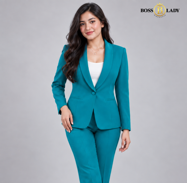 Teal Blue Shawl Lapel Formal Blazer