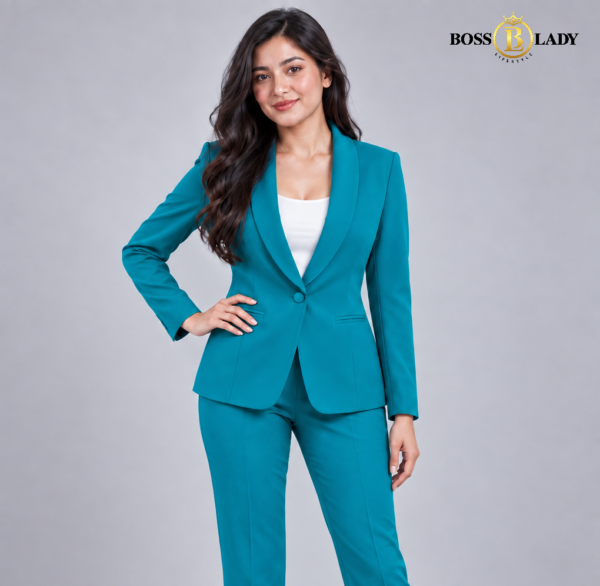 Teal Blue Shawl Lapel Formal Blazer
