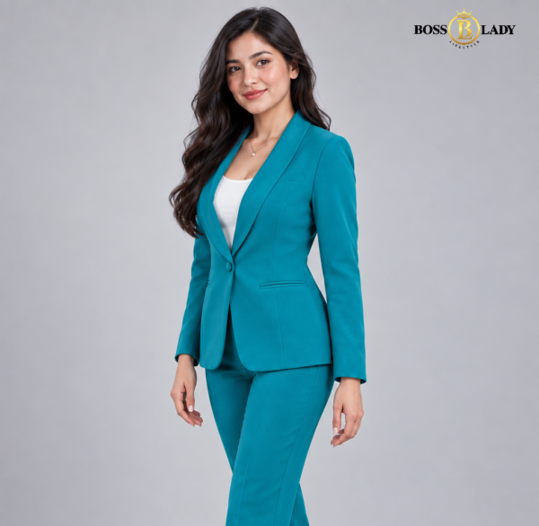 Teal Blue Shawl Lapel Formal Blazer