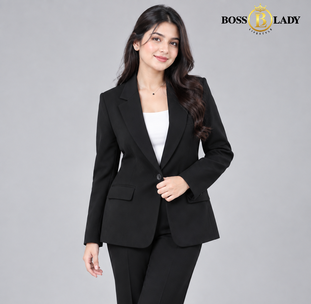 Classic Single-Breasted Black Formal Blazer