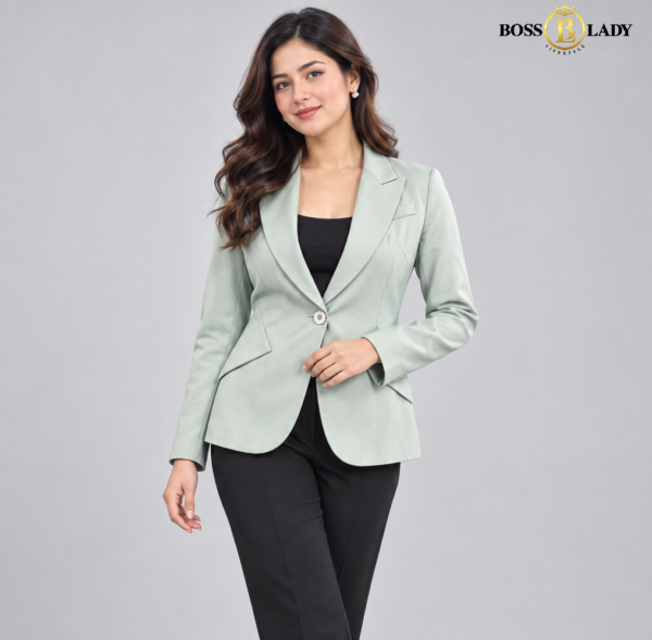Women's Single-Breasted Mint Green Formal Blazer