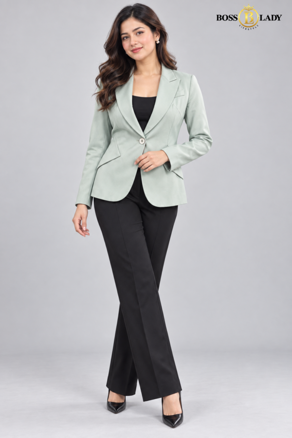 Women's Single-Breasted Mint Green Formal Blazer