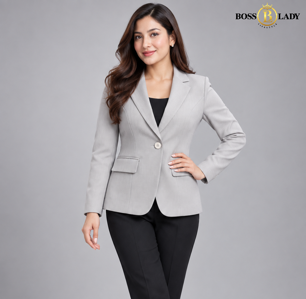 Women's Single-Breasted Gray Formal Blazer