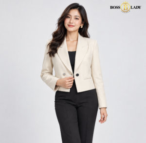 FC-165-GR Cropped Peak Lapel Style Cream Blazer