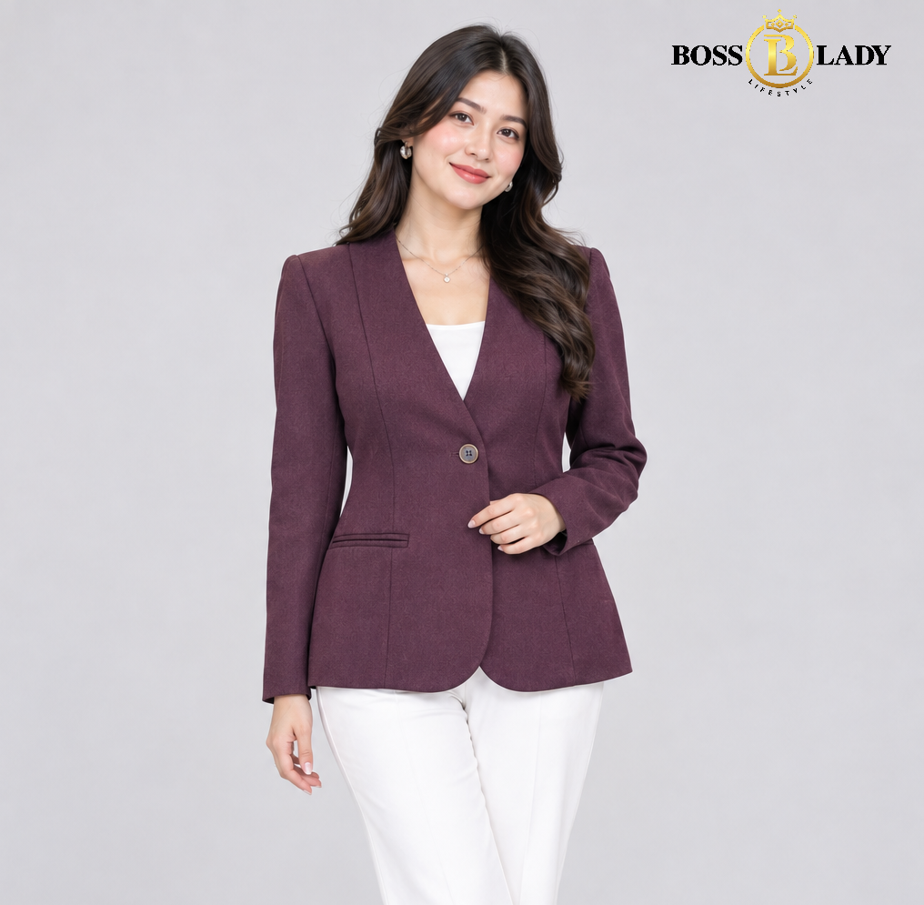 Single-Breasted Shawl-Collar Maroon Formal Blazer