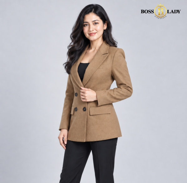 FC-230-BR Double-Breasted Peaked-Lapel Brown Blazer
