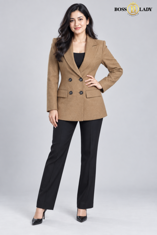 FC-230-BR 4 Double-Breasted Peaked-Lapel Brown Blazer
