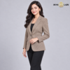 Single-Button Textured Tweed Brown Blazer
