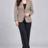 Single-Button Textured Tweed Brown Blazer