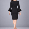 Black Flared-Sleeve Sheath Dress