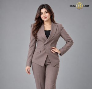Double-Breasted Tailored Brown Formal Blazer