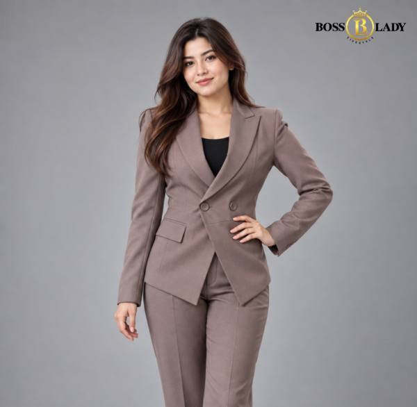 Double-Breasted Tailored Brown Formal Blazer