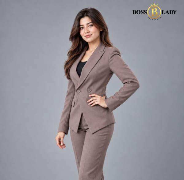 Double-Breasted Tailored Brown Formal Blazer