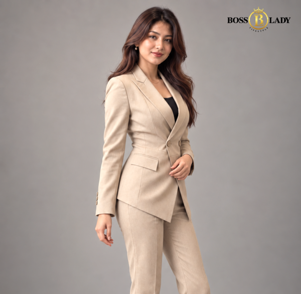 Double-Breasted Tailored Cream Formal Blazer