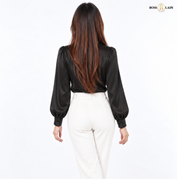 Rosette Tie-Neck Black Shirt