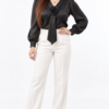 Rosette Tie-Neck Black Shirt