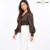 Rosette Tie-Neck Brown Shirt