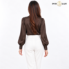 Rosette Tie-Neck Brown Shirt