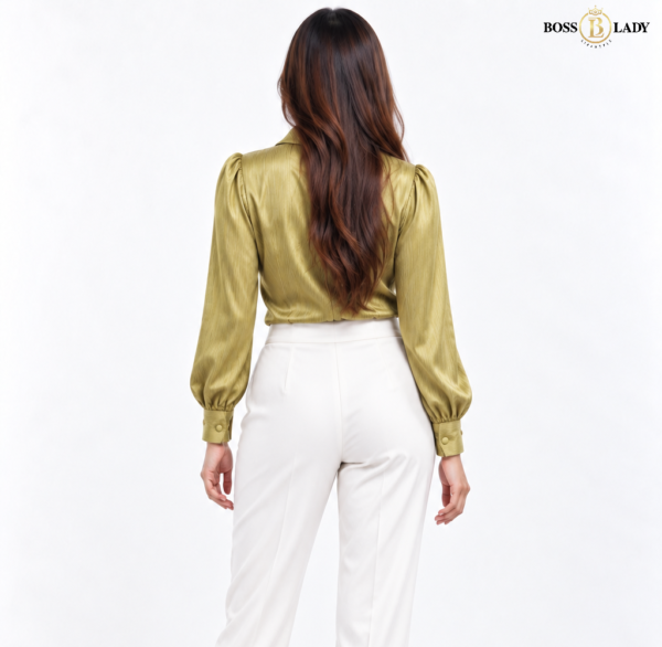 Rosette Tie-Neck Golden Olive Shirt