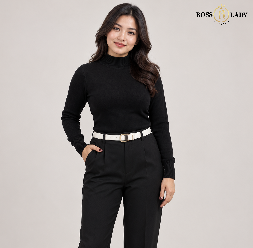 Classic High-Neck Knit Black Sweater