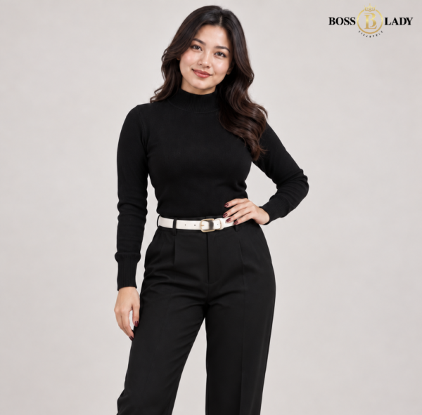 Classic High-Neck Knit Black Sweater