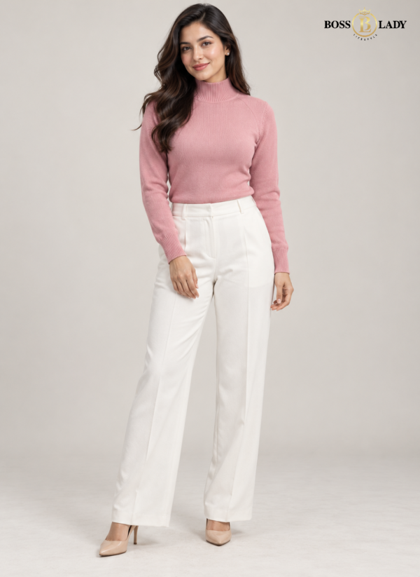 Classic High-Neck Knit Pink Sweater