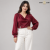 Maroon Cowl-Neck Satin Shirt