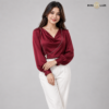 Maroon Cowl-Neck Satin Shirt