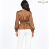 Rosette Wrap-Style Satin Brown Shirt