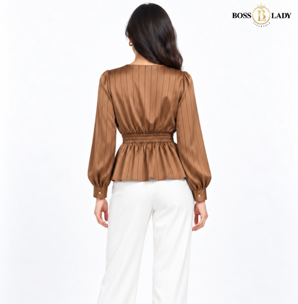 Rosette Wrap-Style Satin Brown Shirt