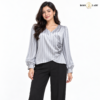 Rosette Wrap-Style Satin Rose Steel Gray Shirt